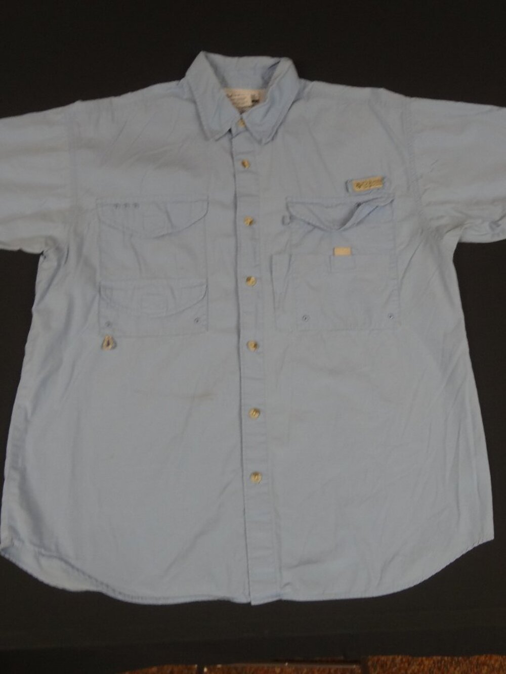 COLUMBIA PFG MEN'S SMALL SHORT SLEEVE FISHING SHIRT BLUE BUTTON UP SMALL M18